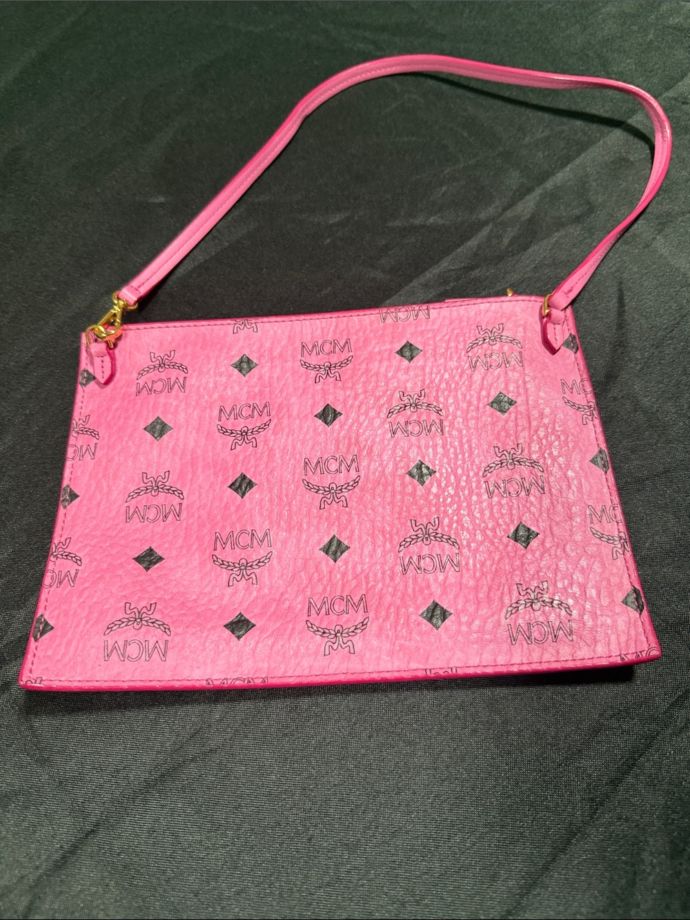 MCM Pink Logo-Print Leather Wristlet Clutch